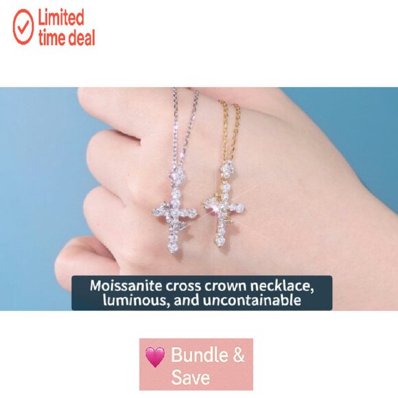 Moissanite Cross Pendant Necklace 14K Gold Vermeil 1.1 Carats Sterling Silver - Picture 8 of 8